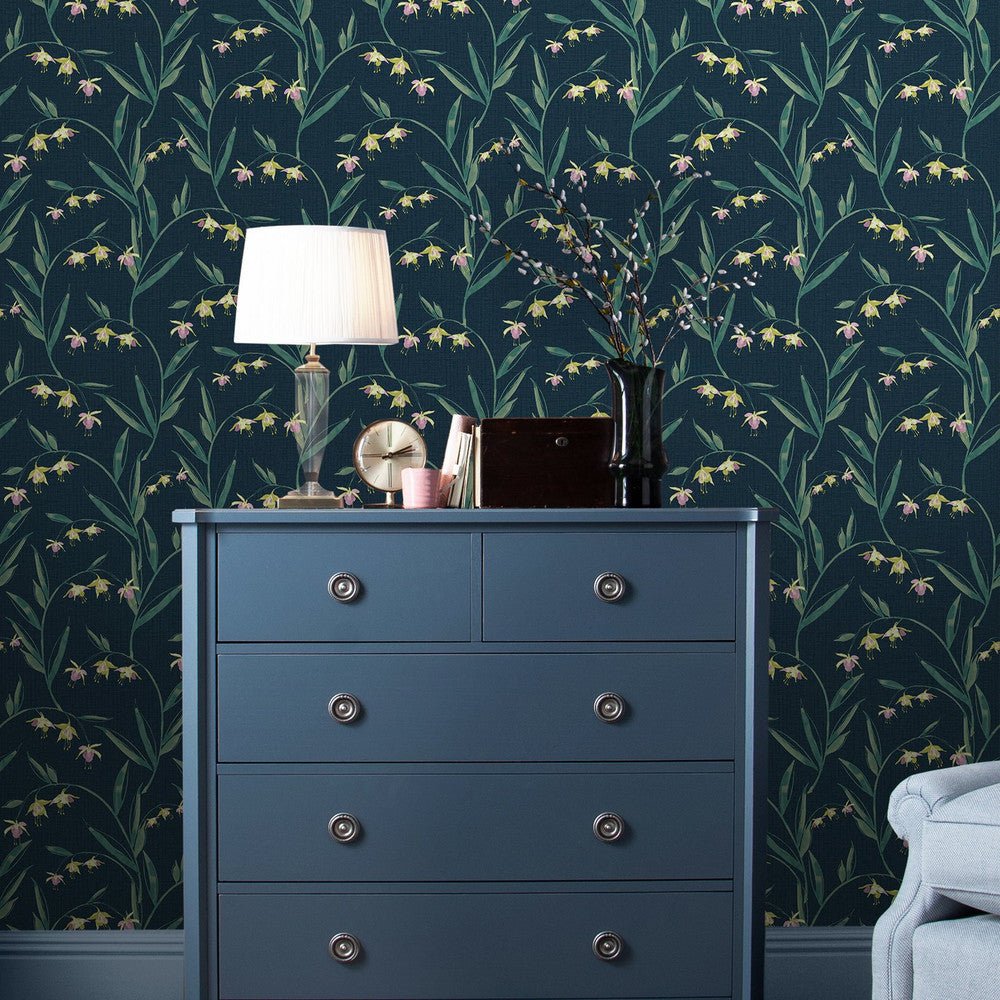 Fulwell Fuchsia Wallpaper - Midnight Seaspray - Laura Ashley - 127402 - Premier Wallcovering