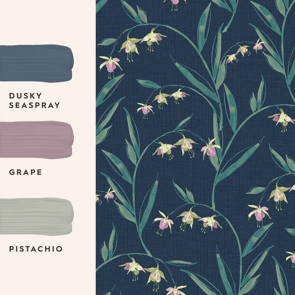 Fulwell Fuchsia Wallpaper - Midnight Seaspray - Laura Ashley - 127402 - Premier Wallcovering