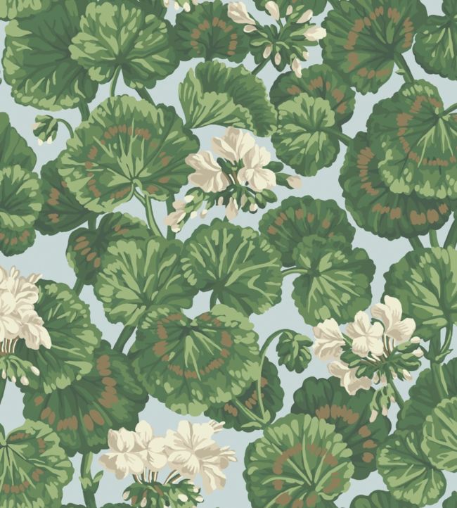 Geranium Wallpaper - White & Sage on Seafoam - 117/11035 - Cole & Son - Premier Wallcovering