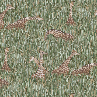 Giraffes Wallpaper - Green - Josephine Munsey - JMW-104901 - Premier Wallcovering