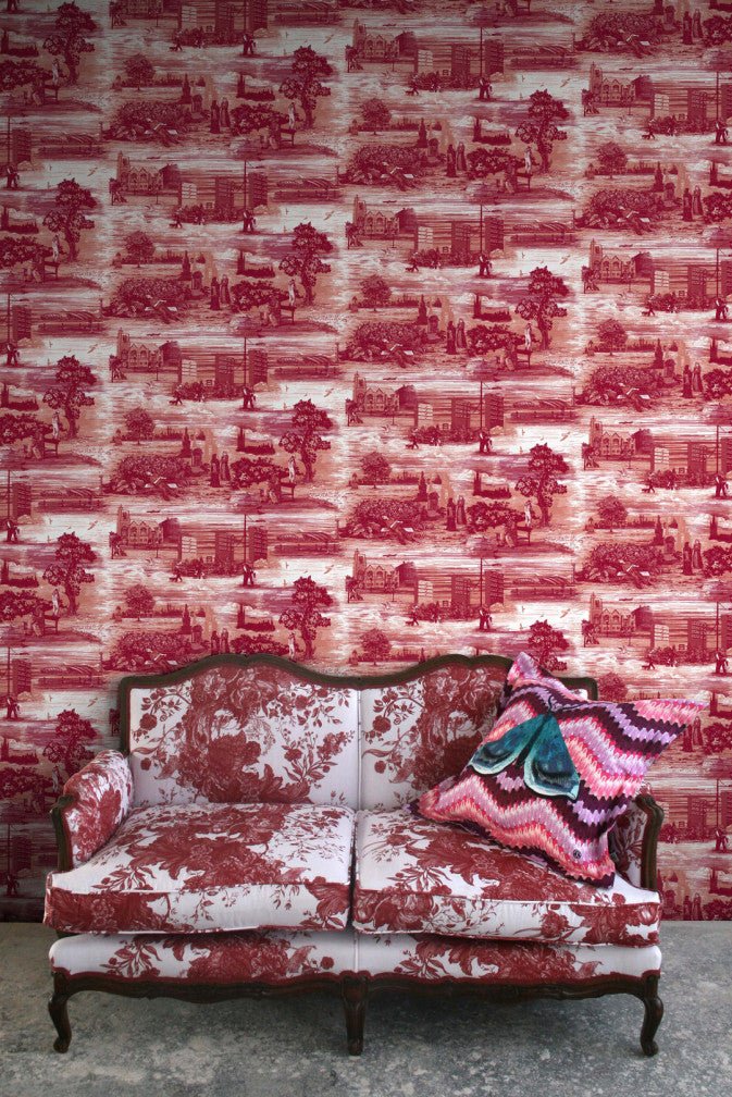 Glasgow Toile Wallpaper - Red - Timorous Beasties - TB/GTOIL/MICA/01 - Premier Wallcovering