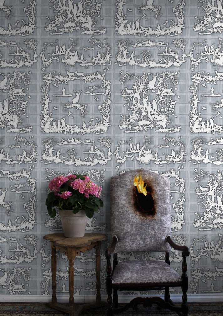 Glorious Twelfth Wallpaper - Blue - Timorous Beasties - TB/GLTW/MICA/03 - Premier Wallcovering