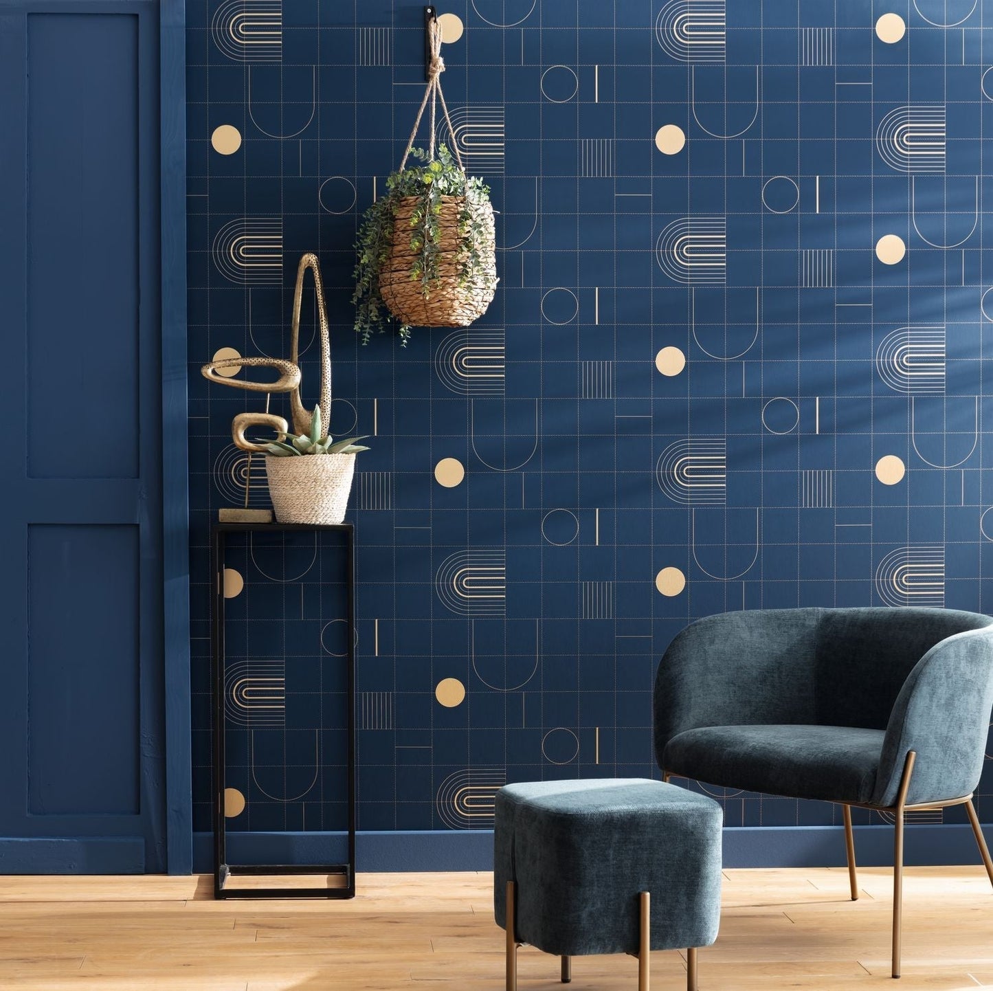 Golden Curves Wallpaper - Midnight Blue - Caselio - 102706221