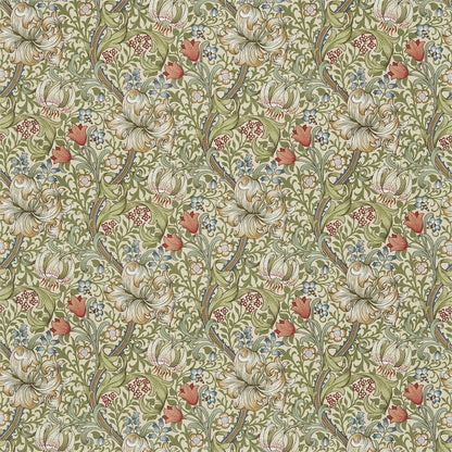 Golden Lily Fabric - Green/Gold - Morris & Co - DCMF226702 - Premier Wallcovering