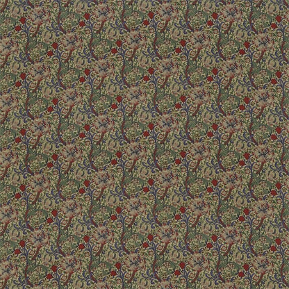 Golden Lily Minor Fabric - Biscuit/Indigo/Red - Morris & Co - DMC1G4203 - Premier Wallcovering