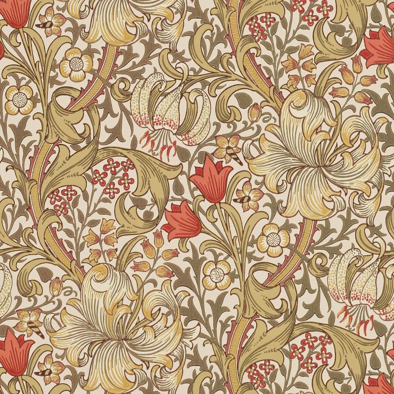 Golden Lily Wallpaper - Biscuit/Brick - 210400 - Morris & Co - Premier Wallcovering