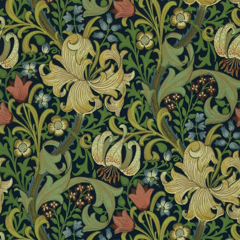 Golden Lily Wallpaper - Indigo - DMI1G3101 - Morris & Co - Premier Wallcovering