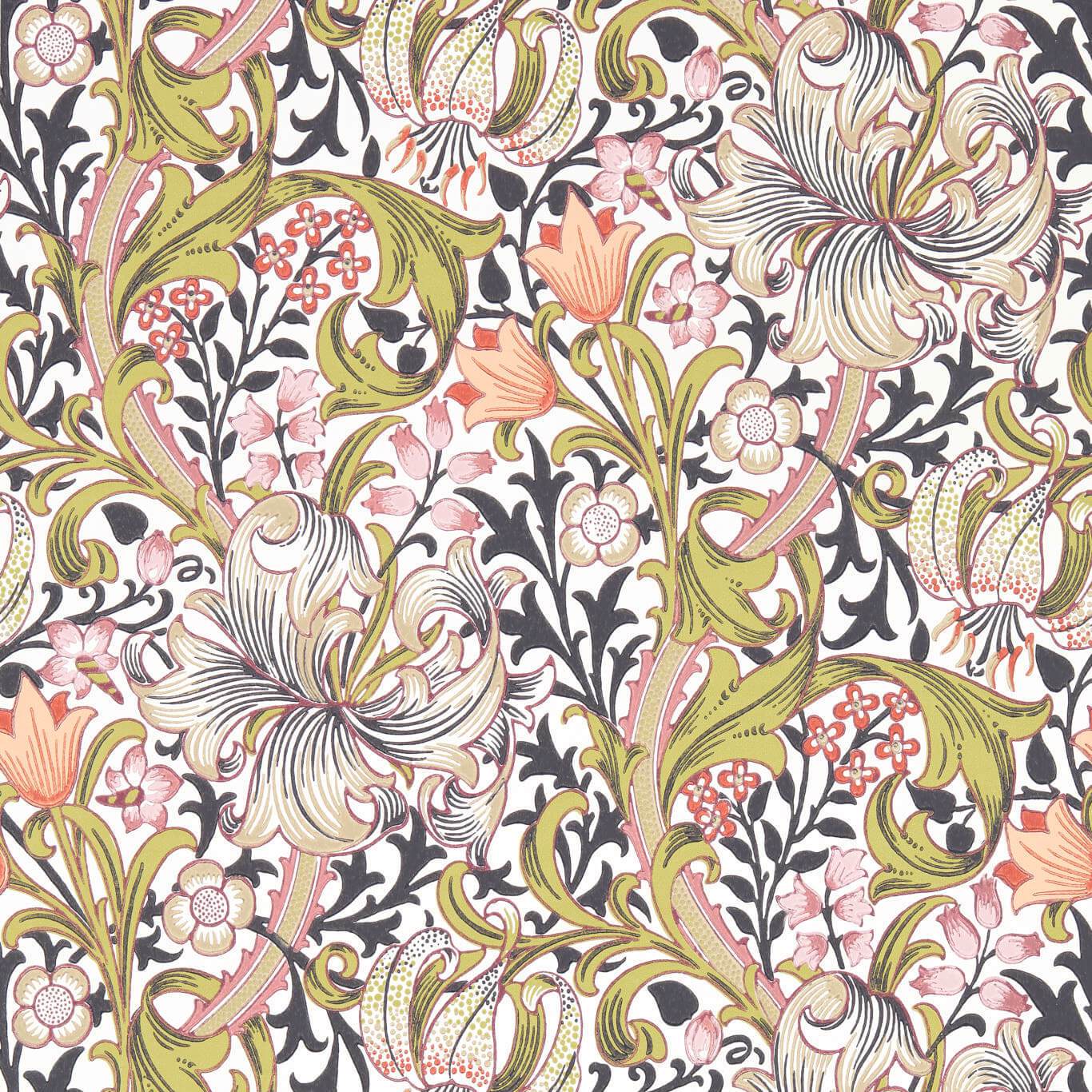 Golden Lily Wallpaper - Espresso - 510015 - Morris & Co - Premier Wallcovering