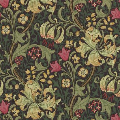 Golden Lily Wallpaper - Charcoal/Olive - Morris & Co - 216853 - Morris Wallpaper