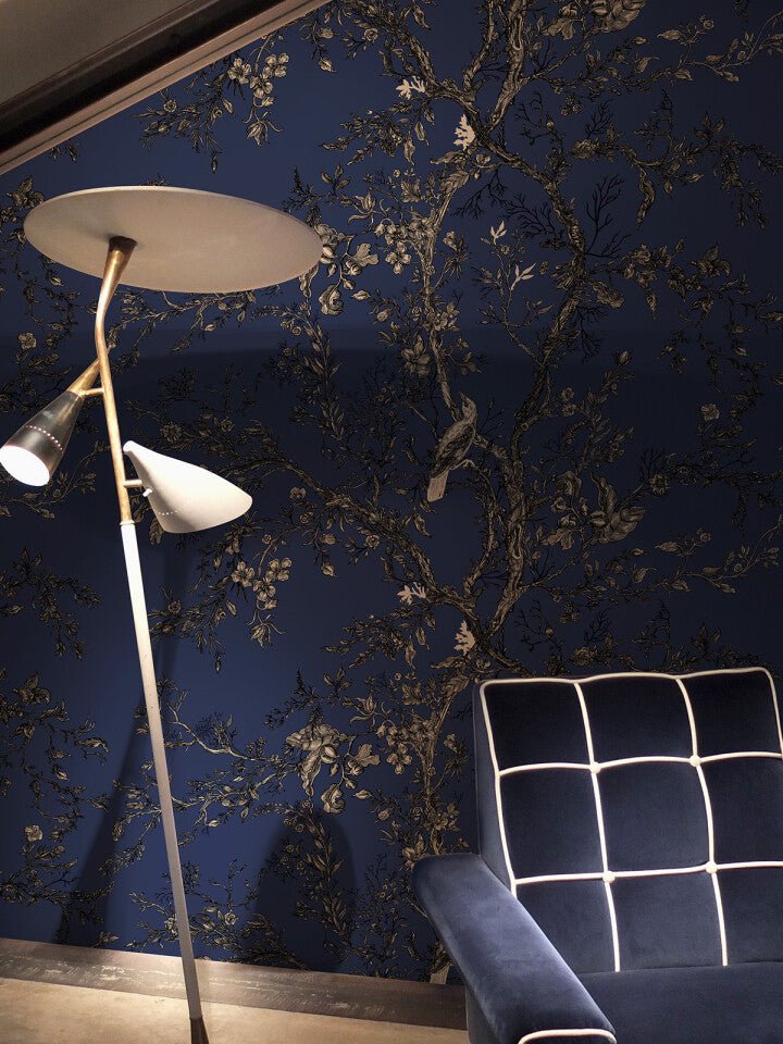 Golden Oriole Superwide Wallpaper - Navy - Timorous Beasties - SWP/GOR/03 - Premier Wallcovering