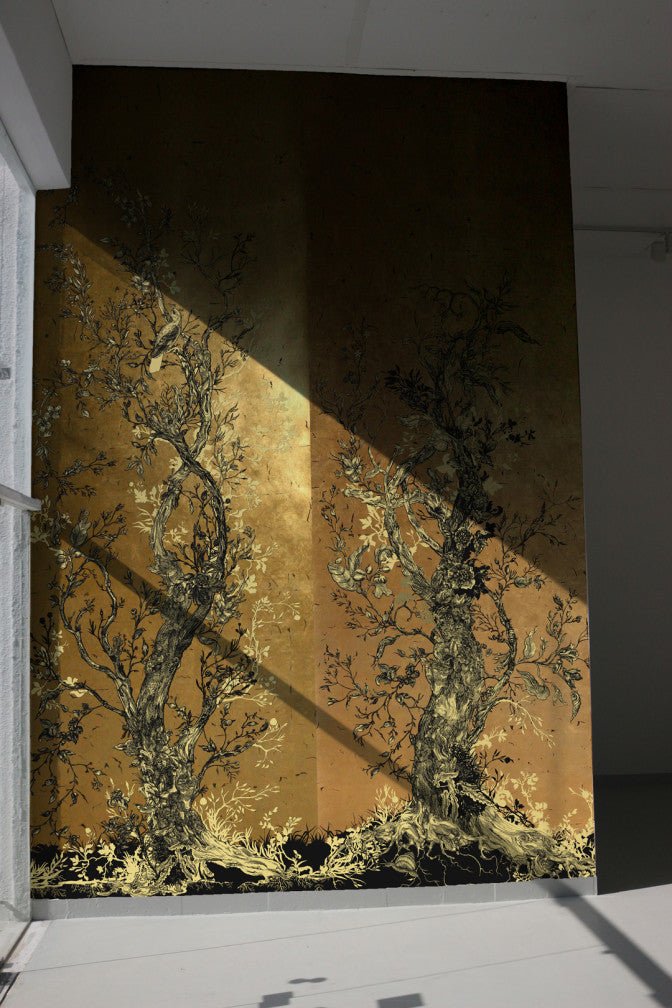 Golden Oriole Wallpaper Panel - Gold  - Timorous Beasties - RUS/GOR/DL/02 - Premier Wallcovering