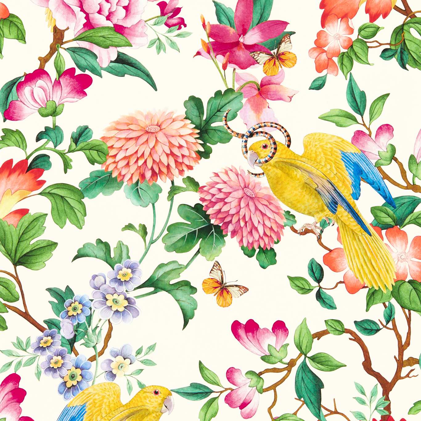 Golden Parrot Wallpaper - Ivory - Clarke & Clarke - W0130/02 - Premier Wallcovering