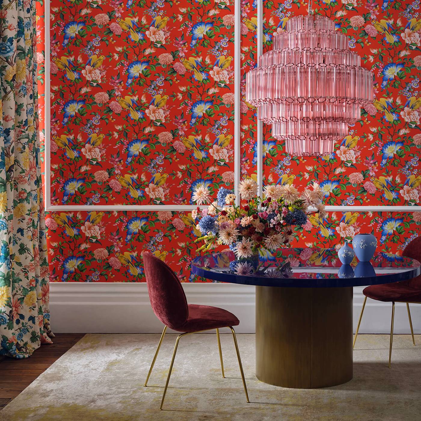 Golden Parrot Wallpaper - Coral - Clarke & Clarke - W0130/01 - Premier Wallcovering