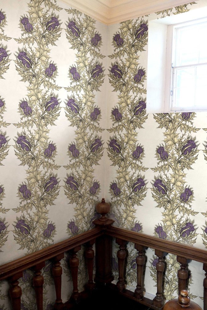 Grand Thistle Wallpaper - Gold & Purple on Cream - Timorous Beasties - EX/GRN/4004/WNW - Premier Wallcovering