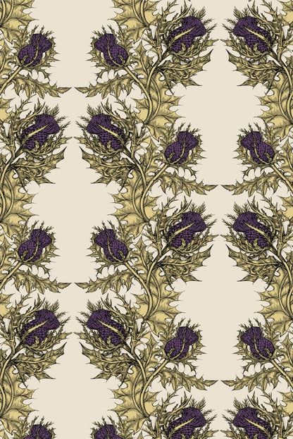 Grand Thistle Wallpaper - Gold & Purple on Cream - Timorous Beasties - EX/GRN/4004/WNW - Premier Wallcovering