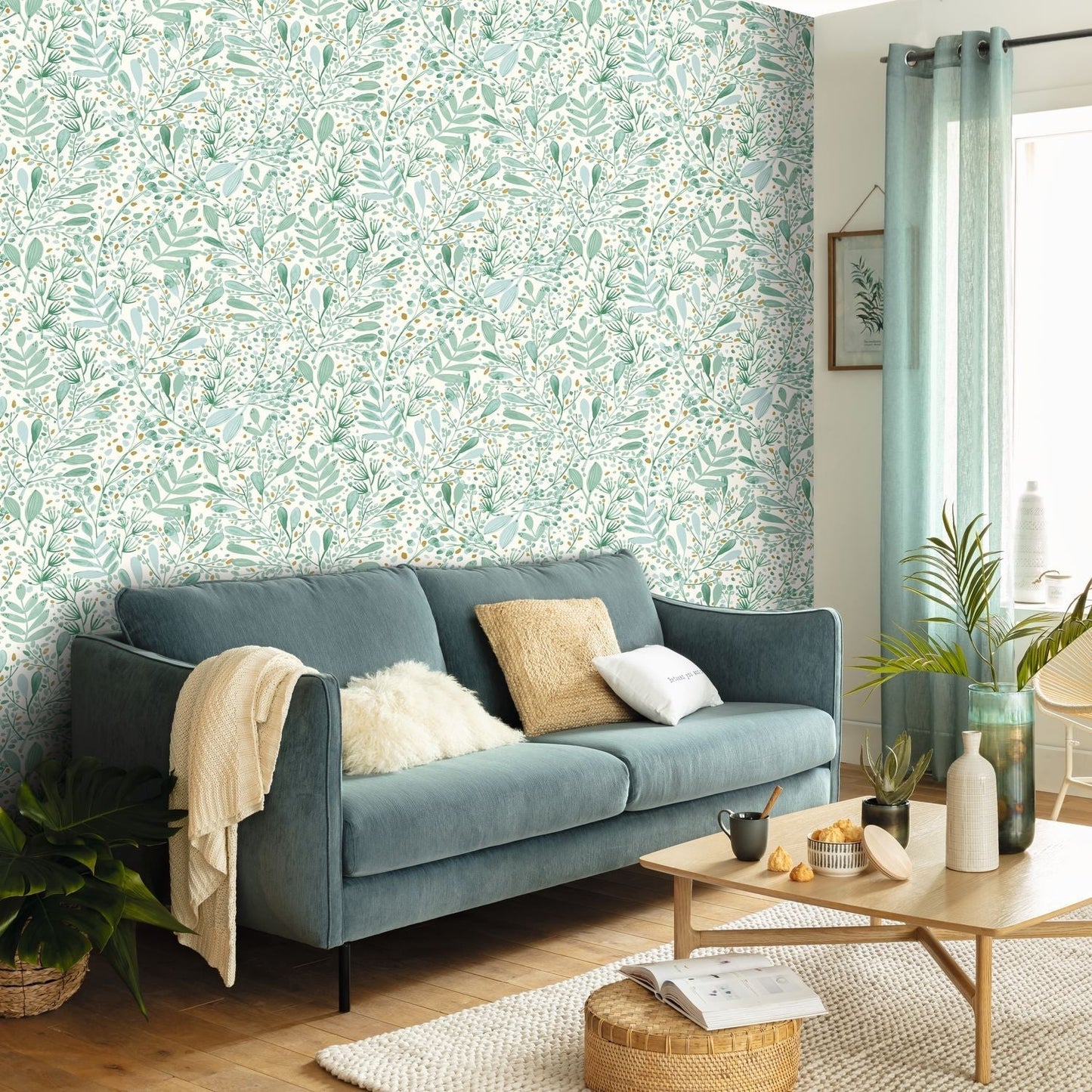 Green Life Joy Wallpaper - Bleu Grise - Caselio - 101697620