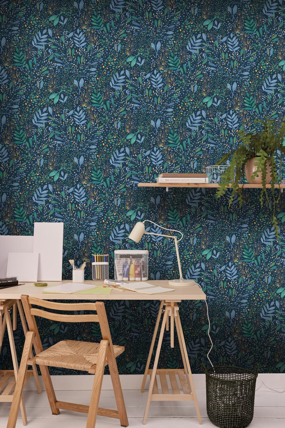 Green Life Joy Wallpaper - Bleu Indigo - Caselio - 101699785