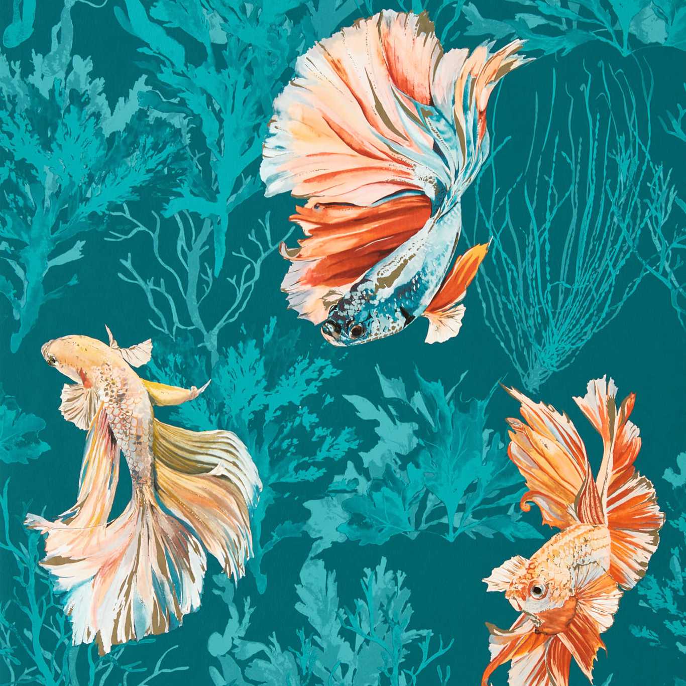 Halfmoon Wallpaper - Azurite/ Coral - Harlequin - HTEW112767