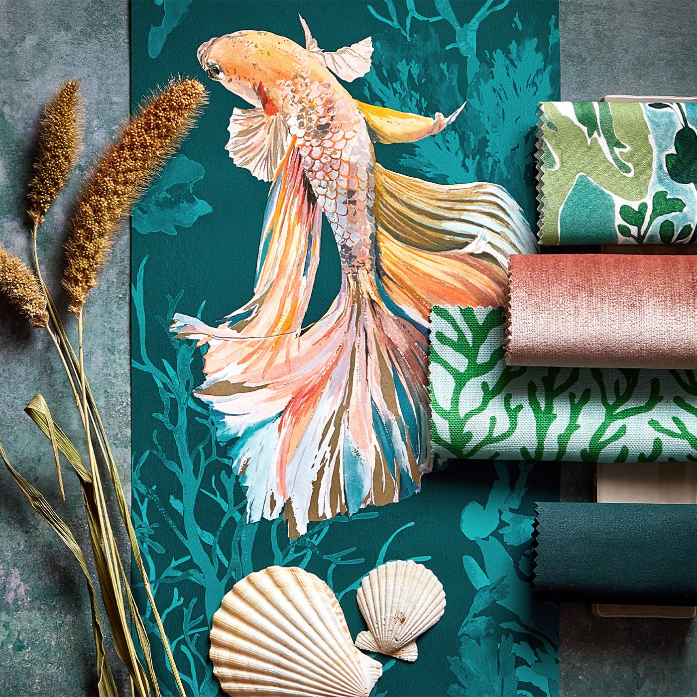 Halfmoon Wallpaper - Azurite/ Coral - Harlequin - HTEW112767