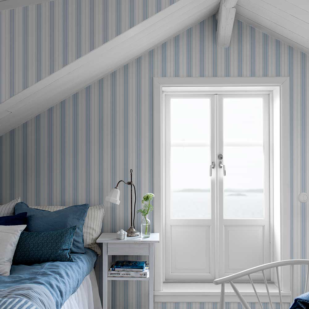Hamnskar Stripe Wallpaper - Blue - Boråstapeter - 8875 - Premier Wallcovering