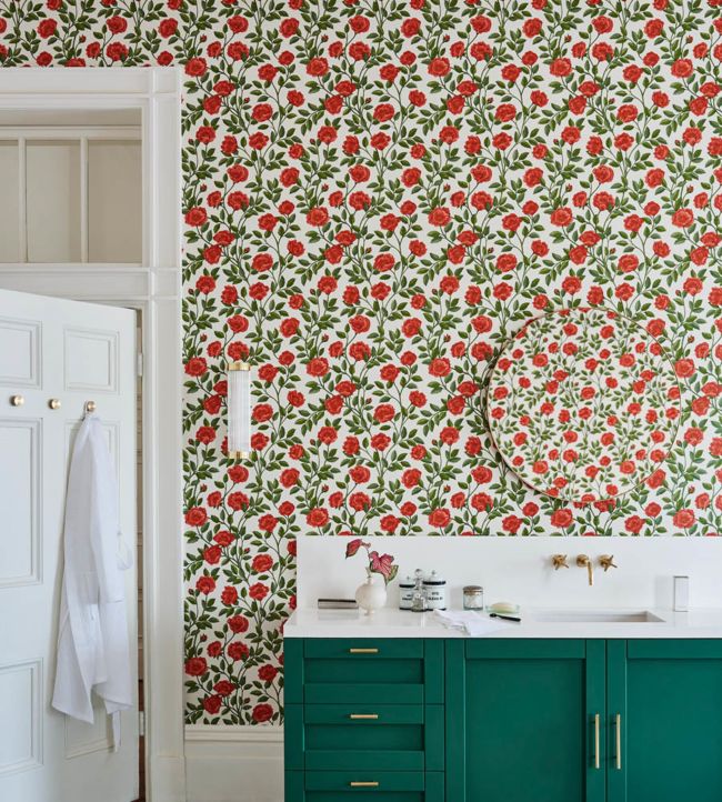 Hampton Roses Wallpaper - Rouge & Spring Green on Parchment - 118/7013 - Cole & Son - Premier Wallcovering