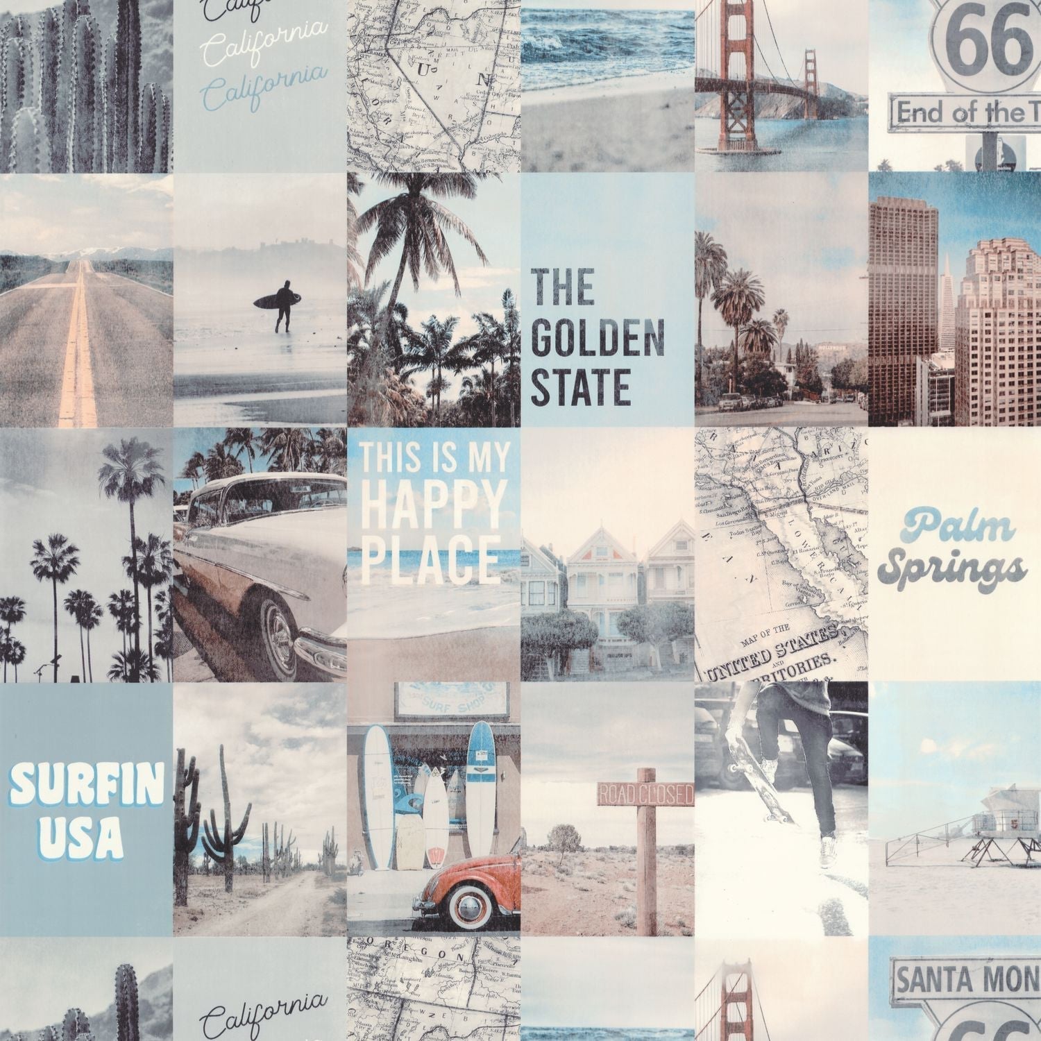 Happy Place Wallpaper - Bleu Gris - Caselio - 103346090