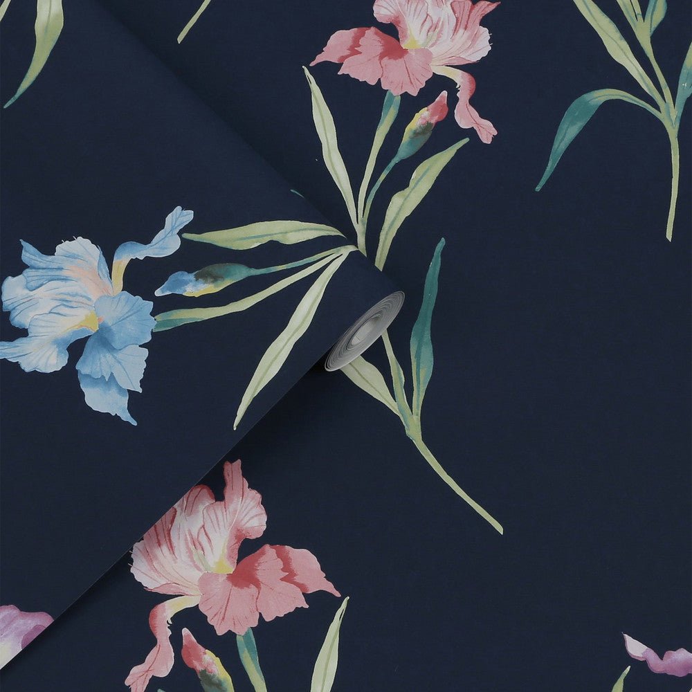 Hawling Irises Wallpaper - Midnight Seaspray - Laura Ashley - 127399 - Premier Wallcovering