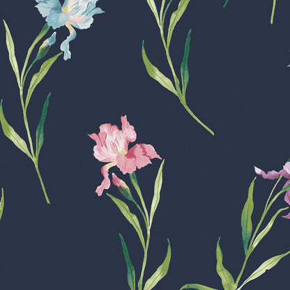 Hawling Irises Wallpaper - Midnight Seaspray - Laura Ashley - 127399 - Premier Wallcovering