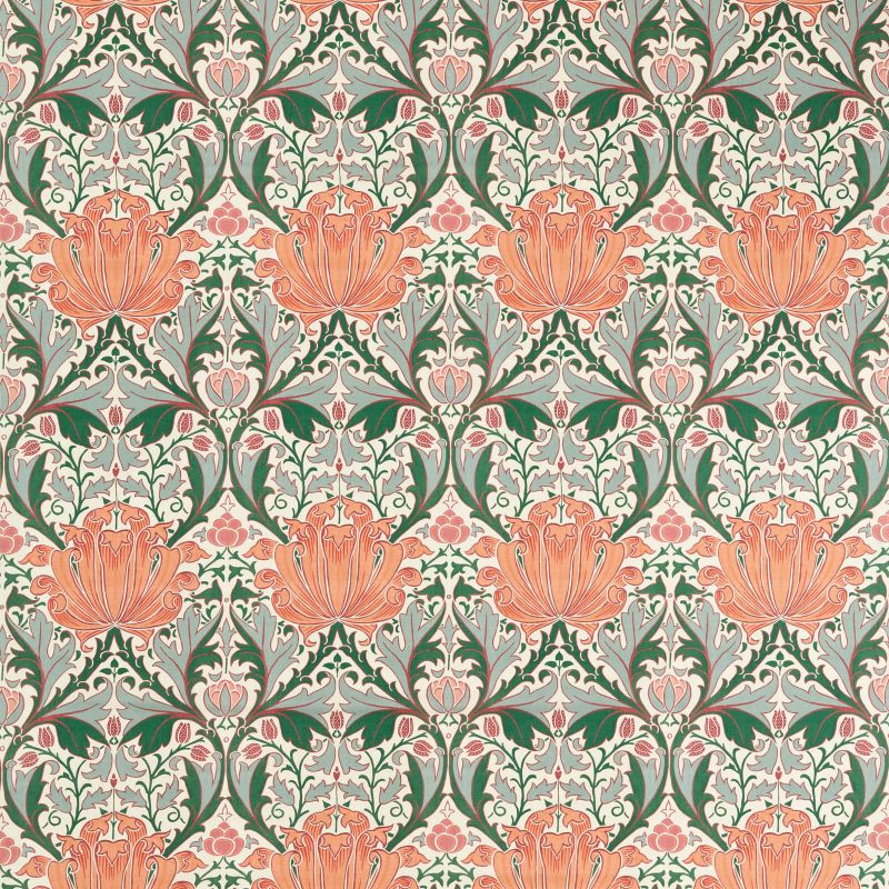 Helena Fabric - Peach/Teal - Morris & Co - 227238 - Premier Wallcovering