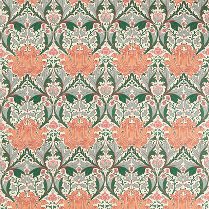 Helena Fabric - Peach/Teal - Morris & Co - 227238 - Premier Wallcovering