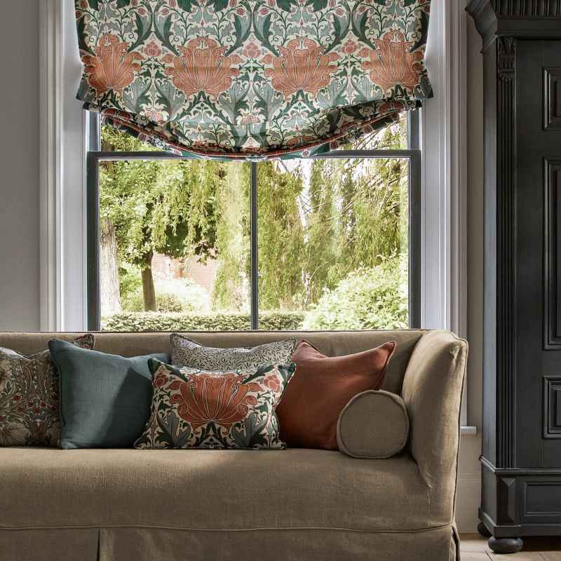 Helena Fabric - Peach/Teal - Morris & Co - 227238 - Premier Wallcovering