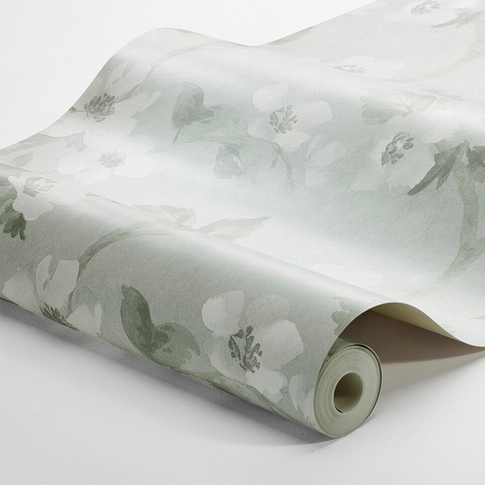 Helen´s Flower Wallpaper - Muted Green - Boråstapeter - 3585 - Premier Wallcovering