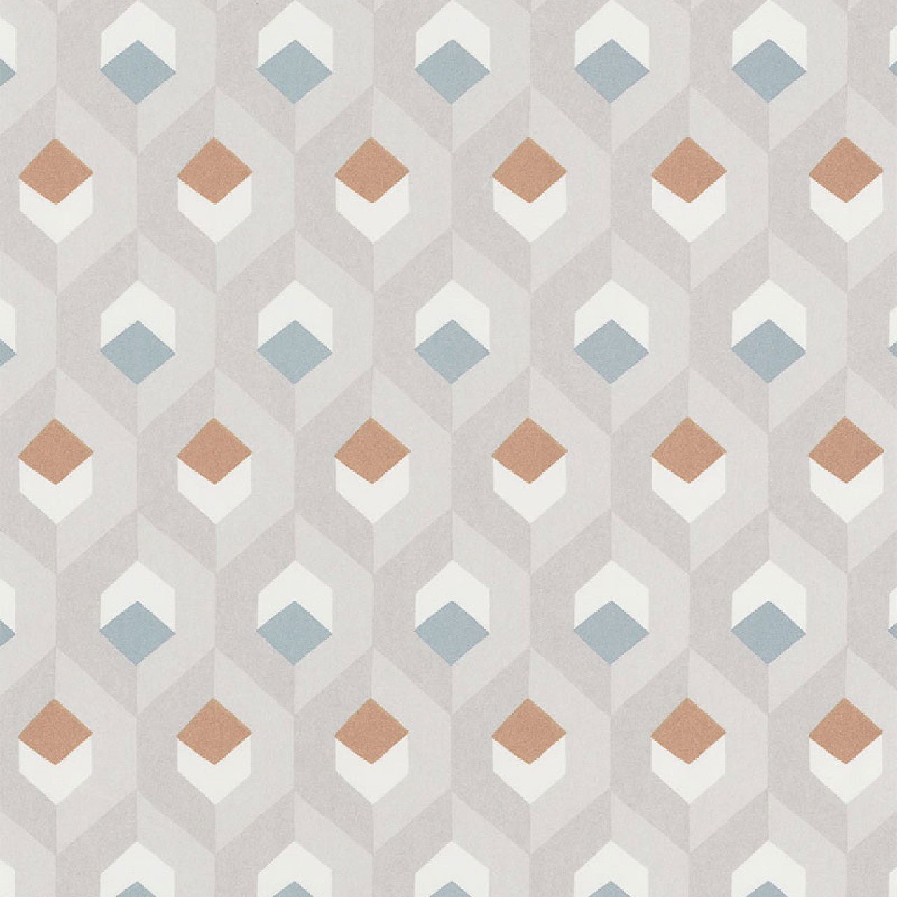 Hexacube Helsinki Wallpaper - Taupe/bleu/terracot - Casadeco - 82051120 - Premier Wallcovering