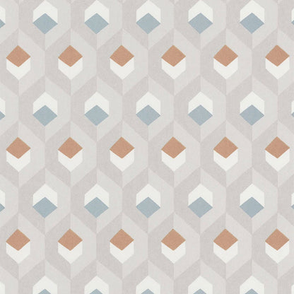 Hexacube Helsinki Wallpaper - Taupe/bleu/terracot - Casadeco - 82051120 - Premier Wallcovering