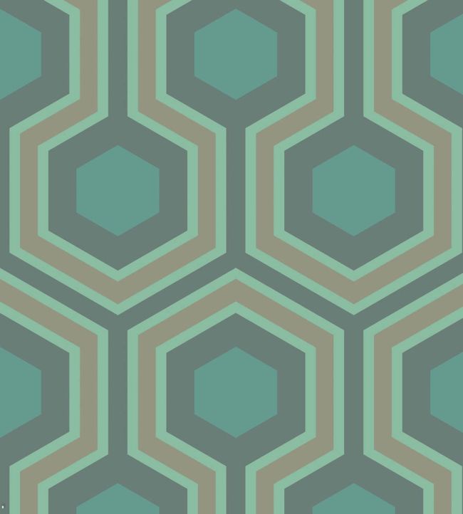 Hicks' Grand Wallpaper - Metallic Gilver & Teal on Dark Viridian - 95/6034 - Cole & Son - Premier Wallcovering