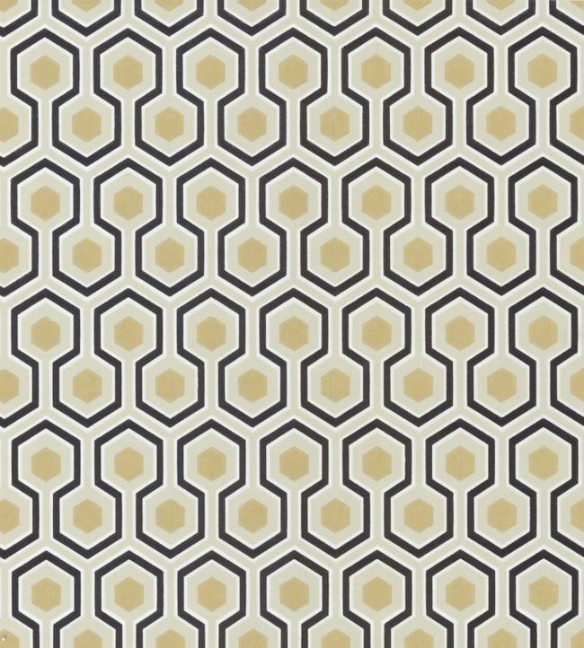 Hicks' Hexagon Wallpaper - Black & Metallic Gold on Soft Olive - 66/8056 - Cole & Son - Premier Wallcovering