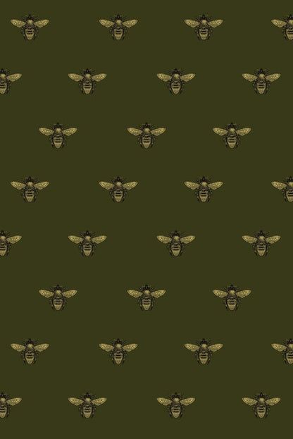 Honey Bee Velvet Fabric - Black & Pale Gold on Olive - Timorous Beasties - VHYB/8118/04 - Premier Wallcovering