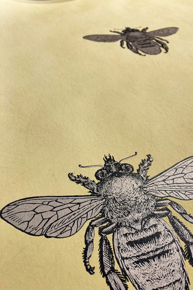 Honey Bee Wallpaper - Black & Gold on Primrose - Timorous Beasties - TB/HYB/6007/03 - Premier Wallcovering