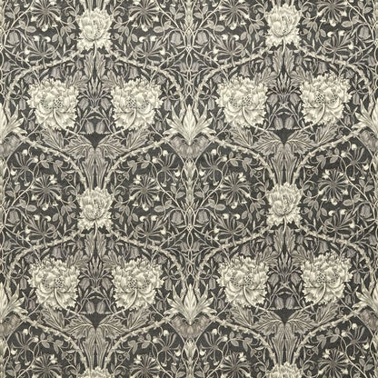 Honeysuckle And Tulip Velvet Fabric - Black Walnut/Stone - Morris & Co - 236938 - Premier Wallcovering