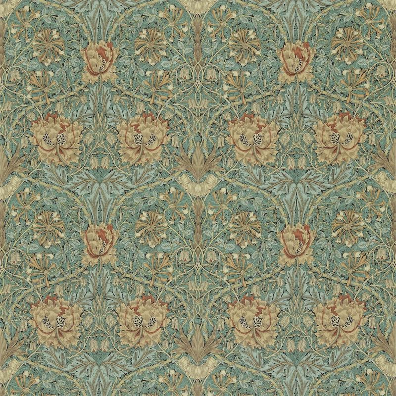 Honeysuckle & Tulip Fabric - Privet/Honeycombe - Morris & Co - DMORHO202 - Premier Wallcovering