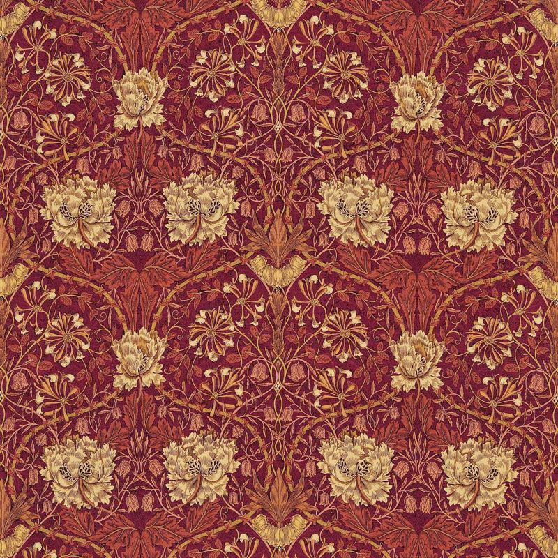 Honeysuckle & Tulip Fabric - Brick/Russet - Morris & Co - DMORHO203 - Premier Wallcovering