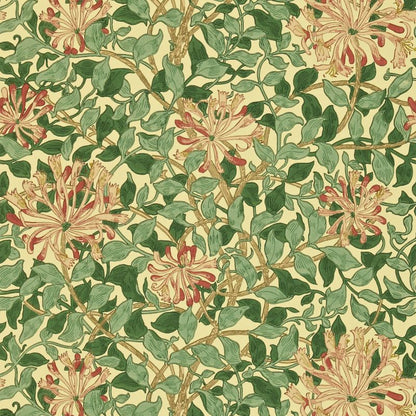 Honeysuckle Wallpaper - Green/Coral/Pink - DMC1HS102 - Morris & Co - Premier Wallcovering
