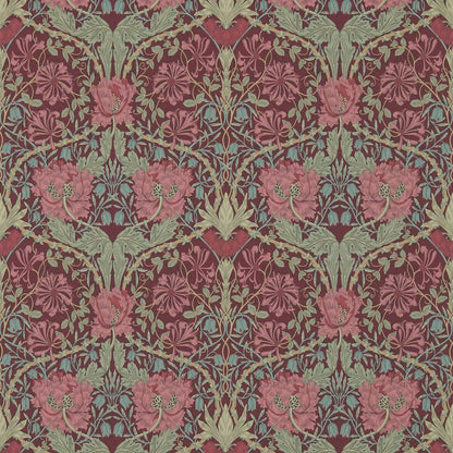 Honeysuckle & Tulip Wallpaper - Burgundy/Sage - Morris & Co - 214703 - Morris Wallpaper