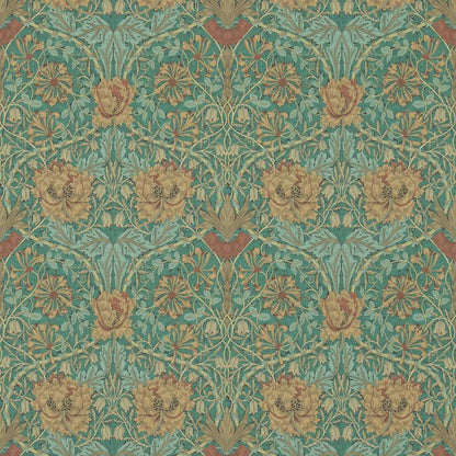 Honeysuckle & Tulip Wallpaper - Emerald/Russet - Morris & Co - 214704 - Morris Wallpaper