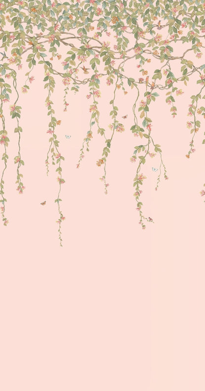 Hummingbirds Flora Wallpaper - Tangerine & Olive on Blush - 124/2009 - Cole & Son - Premier Wallcovering
