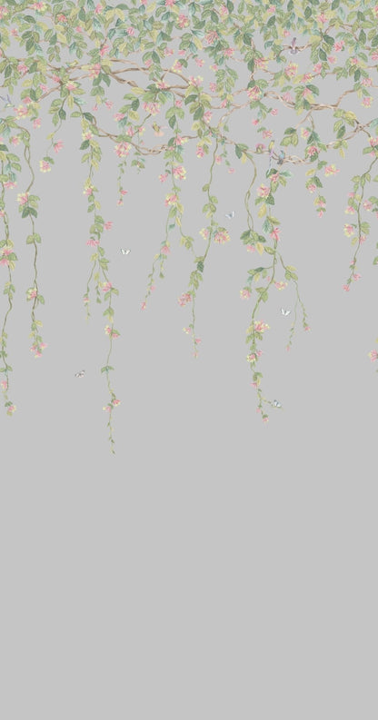 Hummingbirds Flora Wallpaper - Rose & Olive on Grey - 124/2010 - Cole & Son - Premier Wallcovering