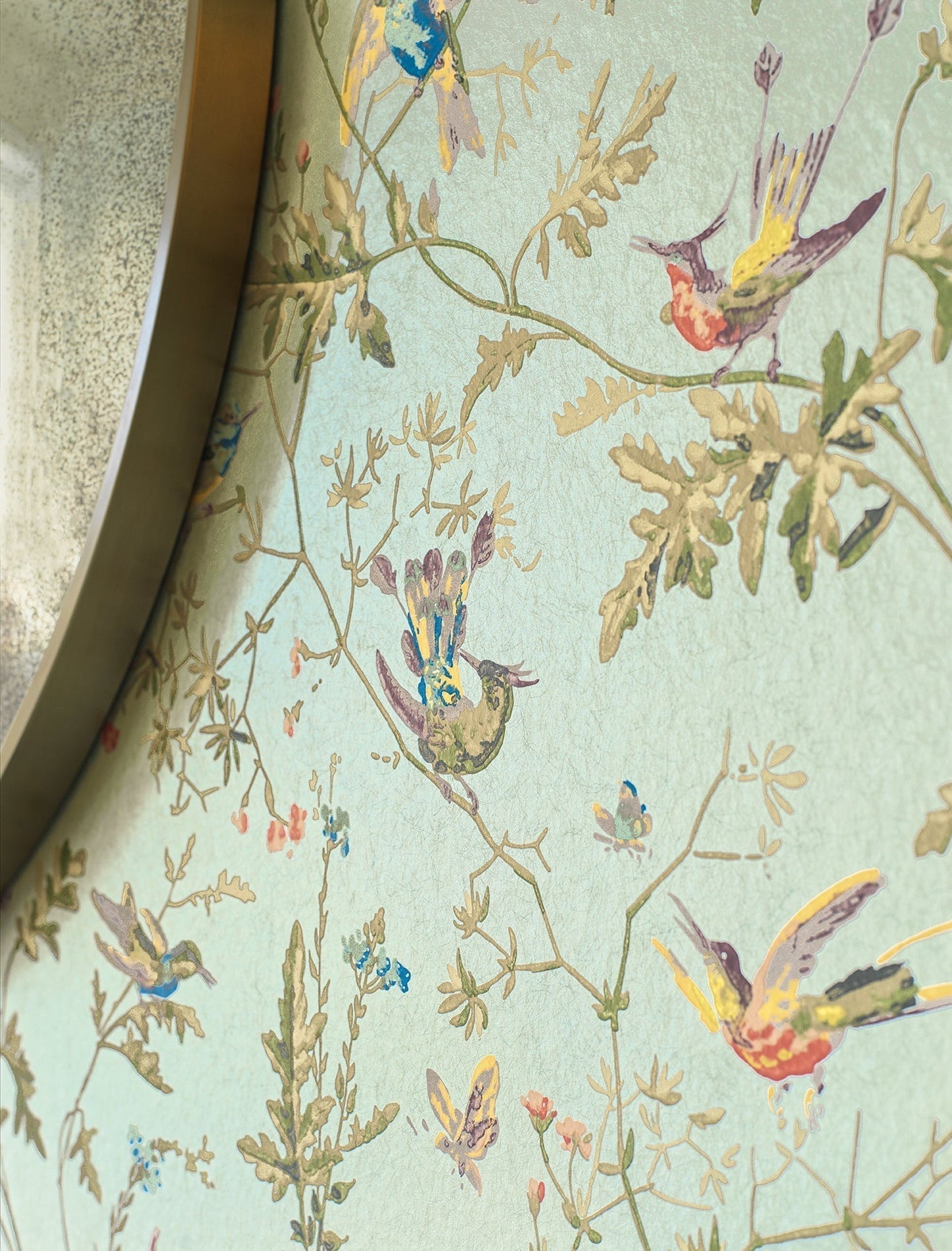 Hummingbirds Wallpaper - Multi, Old Olive on Duck Egg Mica - 124/1007 - Cole & Son - Premier Wallcovering