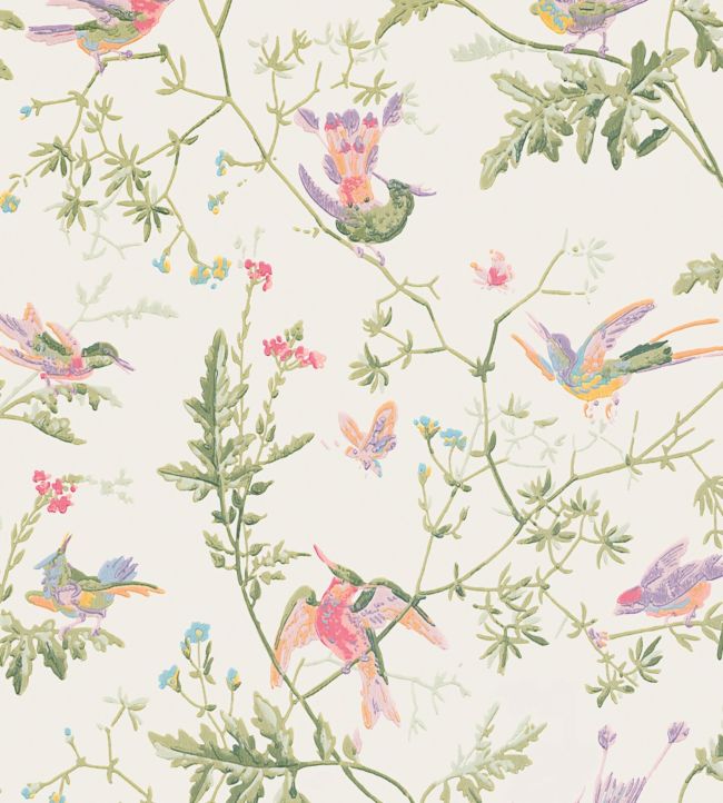 Hummingbirds Wallpaper - Soft Multi, Olive Green on White - 100/14067 - Cole & Son - Premier Wallcovering