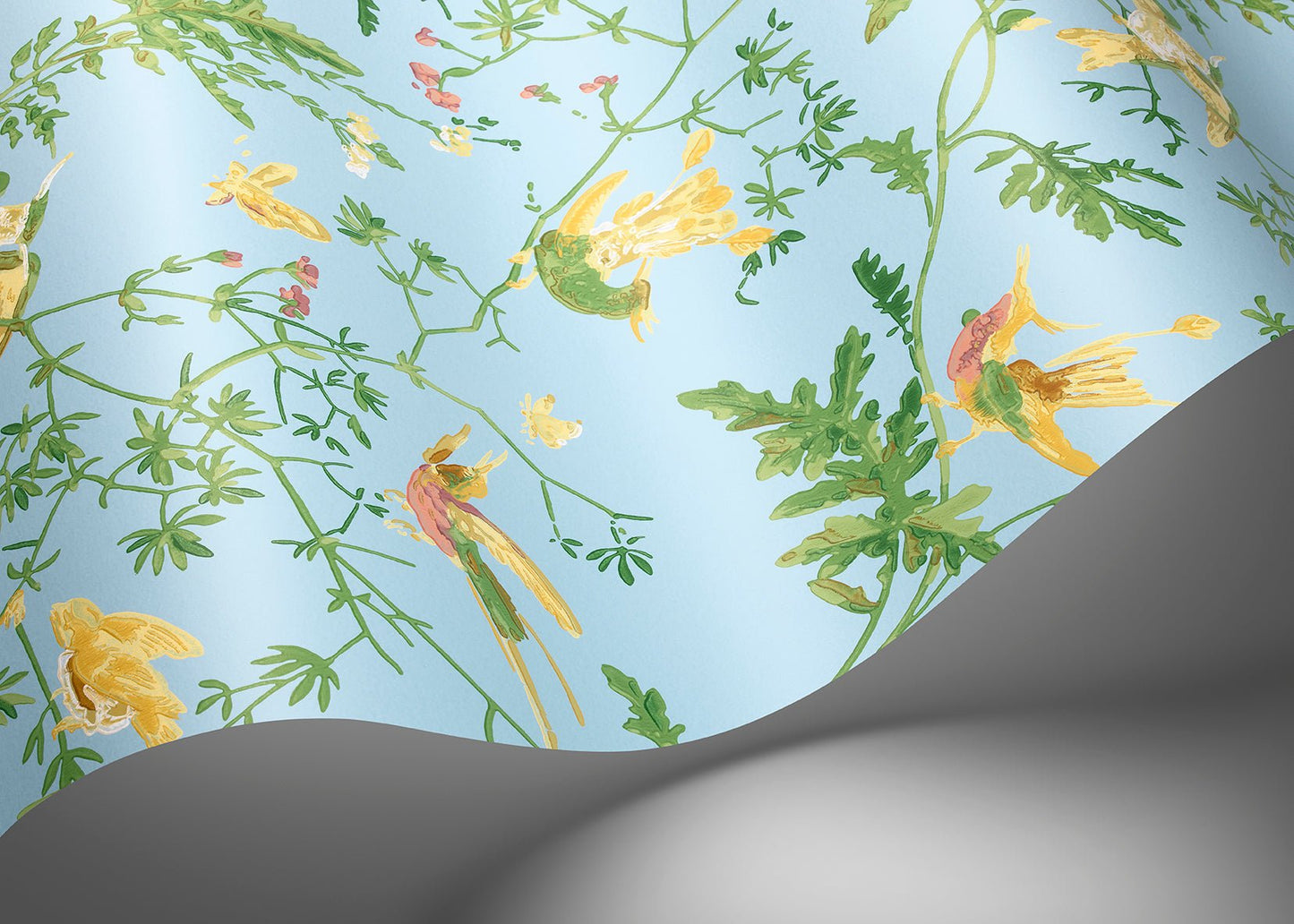 Hummingbirds Wallpaper - Buttercup Yellow on Cornflower Blue - 124/1004 - Cole & Son - Premier Wallcovering