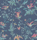 Hummingbirds Wallpaper - Multi, Petrol on Midnight - 100/14068 - Cole & Son - Premier Wallcovering